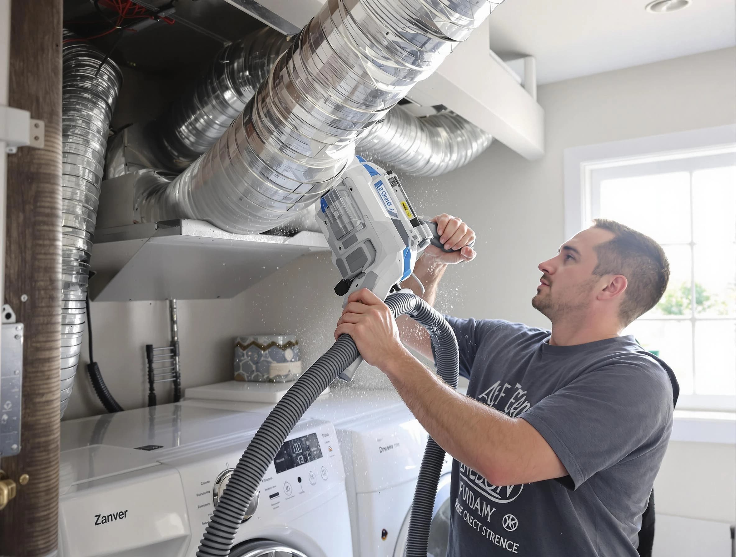 White Oak Dryer Vent Cleaning specialist cleaning deep within a dryer vent duct system in White Oak