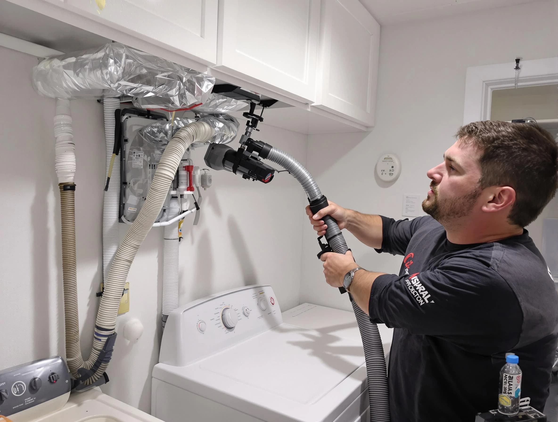 White Oak Dryer Vent Cleaning certified technician performing safety-focused gas dryer vent cleaning in White Oak