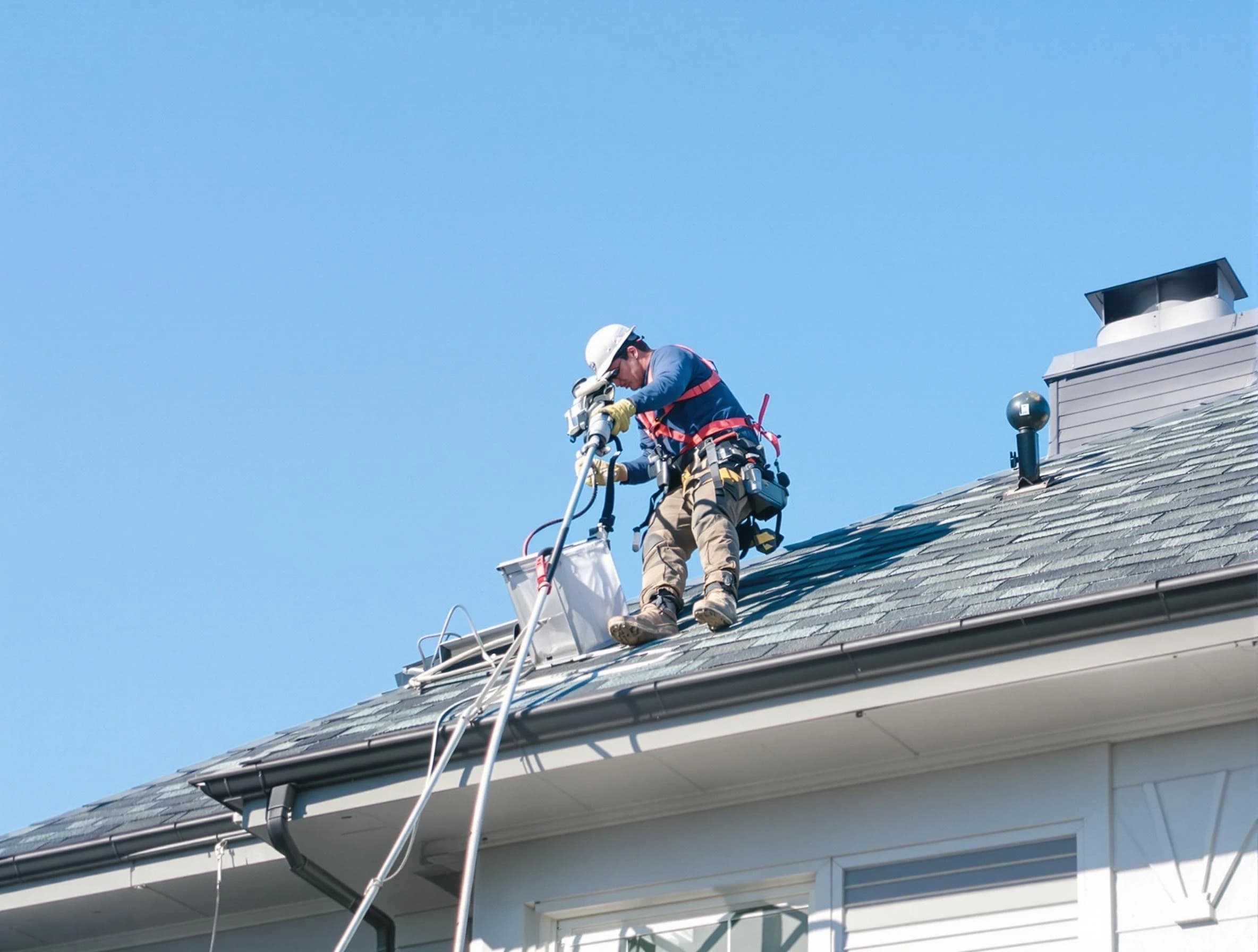 White Oak Dryer Vent Cleaning certified technician cleaning a roof-mounted dryer vent system in White Oak